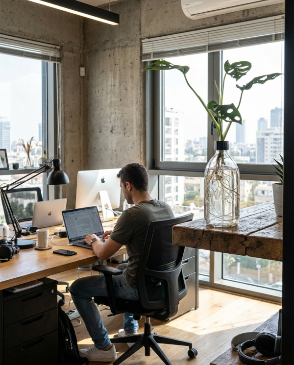 בקבוק עם צמח הידרופוני